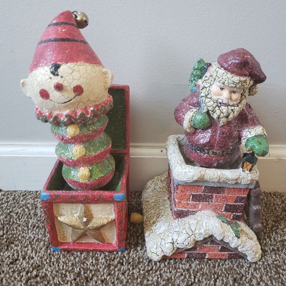 Vintage jack n the box style Santa and elf